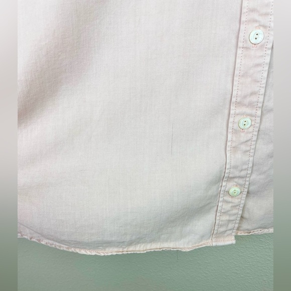 FAHERTY Women's Large Tried & True Chambray Shirt Peach Whip Collar Linen Blend - Picture 7 of 16